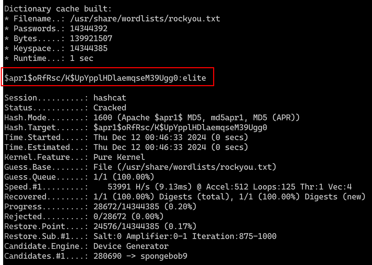Cracking hash with Hashcat
